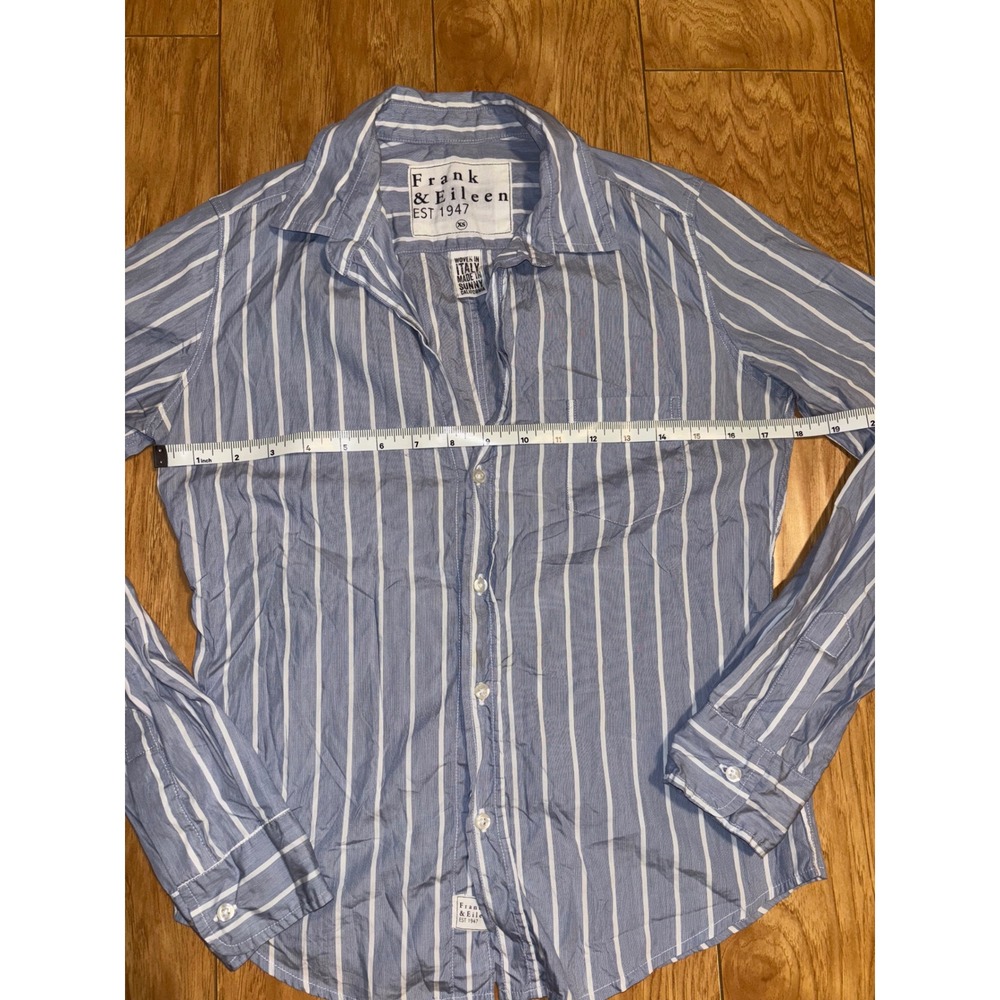Frank & Eileen Barry Blue White Striped Button Down Shirt XS Italian Poplin USA - Picture 6 of 9